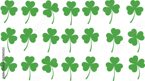 Green shamrock vector collection featuring stylized clover leaf designs ideal for St. Patrick’s Day graphics, Irish themes, lucky symbols, decorations, and festive illustrations.