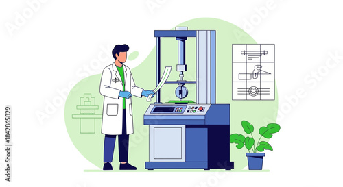 Scientist conducting material testing with advanced machinery in a laboratory for research and