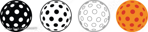 Pickleball ball vector set featuring perforated whiffle-style balls in multiple styles and outlines, ideal for sports graphics, recreation themes, icons, and active lifestyle designs.