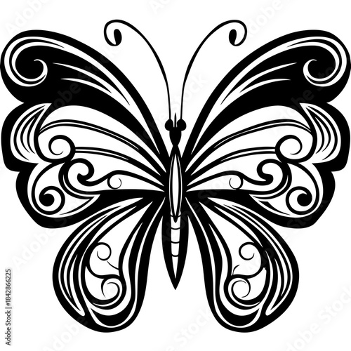Elegant black and white butterfly digitally crafted illustration exquisite design for apparel prints and diverse creative projects