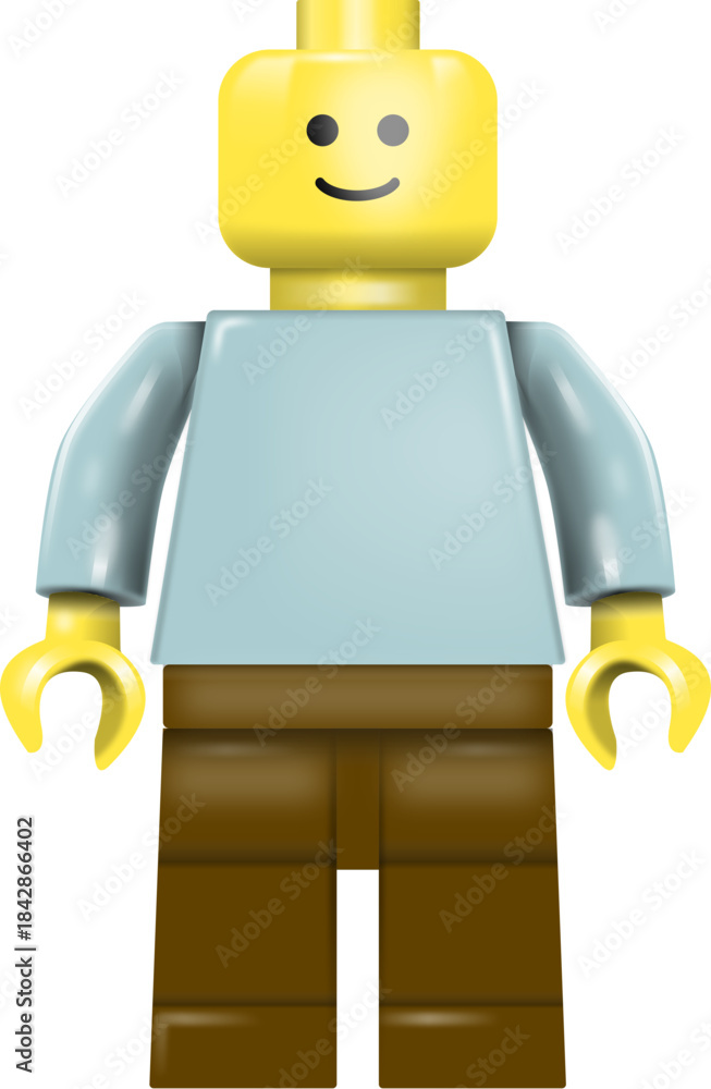Obraz premium Classic Lego Toy Brick Minifigure Set – Color-Changeable Vector Character Illustration with Brown Pants