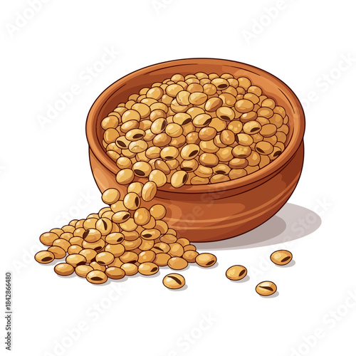 Vector Illustration of Roasted Moong Dal Spilled from Clay Bowl – Glossy Style on White Background
