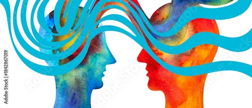 Dipinto acquerello telepatia. Comunicazione con pensiero.	
Telepatia 