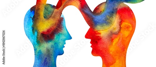 Dipinto acquerello telepatia. Comunicazione con pensiero.	
Telepatia 