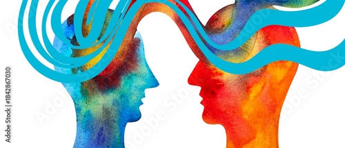 Dipinto acquerello telepatia. Comunicazione con pensiero.	
Telepatia 