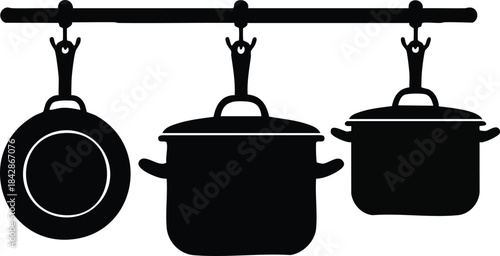 Kitchenware Silhouette Hanging Pots and Pans for Culinary Spaces