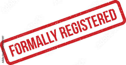 Distressed rubber stamp impression stating FORMALLY REGISTERED for official document approval indication