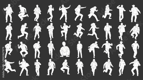 Set of Vector Silhouettes Diverse People in Dynamic Poses
