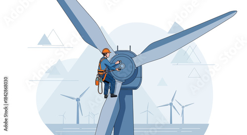 Technician ensuring operational efficiency of wind turbines renewable energy source maintenance