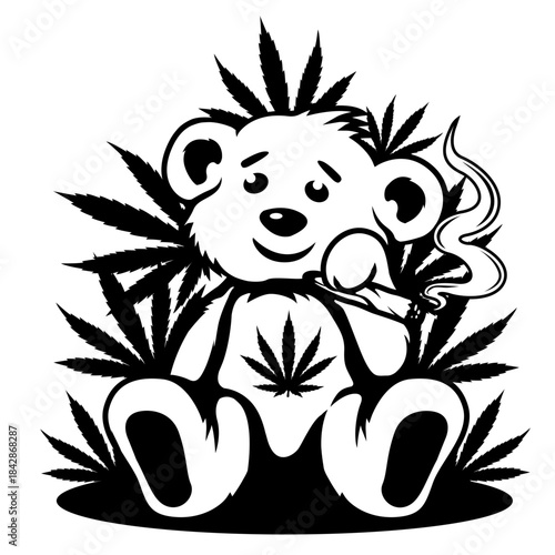 Bear Holding Pot Leaf Smoking Vector Illustration