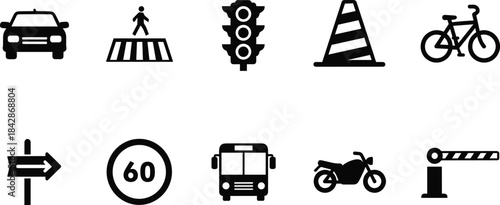Set of Five Yellow Road Signs Displaying a Car Crash Collision Warning Symbol with Radiating Alert Signal in Different Shapes.