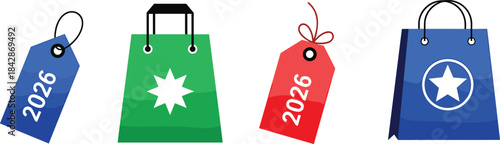 Set of Ten Cute Cartoon Christmas Market Stalls with Festive Decorations, Striped Awnings, Lights, and Holiday Gifts Vector Illustration.