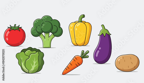 Fresh and colorful collection of vegetables in a simple cartoon illustration