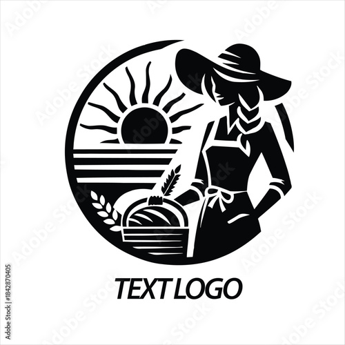 Graceful woman farmer collecting her bountiful harvest under the serene sunrise, symbolizing dedication to natural produce and wholesome agriculture