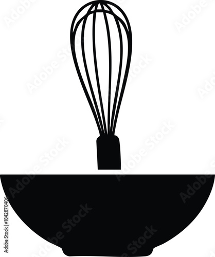 Whisk in Bowl Silhouette Culinary Tool Vector Art