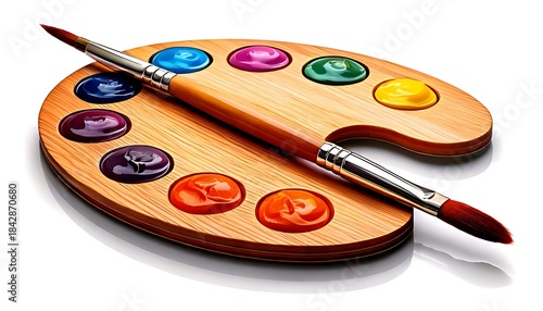 Vibrant paint palette and artistic brushes for imaginative undertakings involving design and art