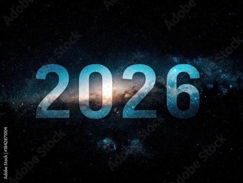 Wallpaper Mural Numerals "2026" glow with galaxy nebula backdrop Torontodigital.ca