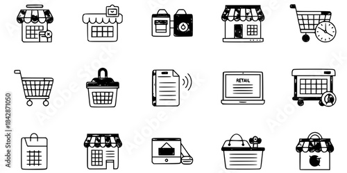 Click and Collect Shopping Service Vector Silhouette