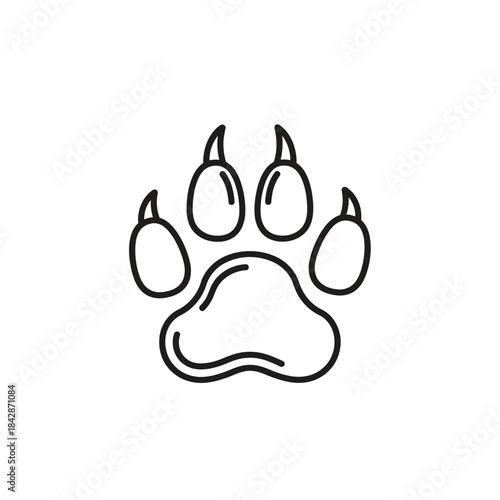 Black and white line art illustration of an animal paw print with claws, isolated on a white background.