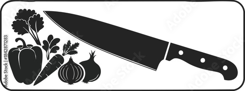Culinary Still Life Knife and Vegetables in Silhouette Art