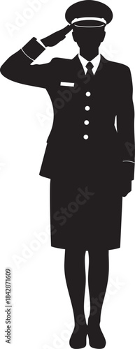 Female Soldier or Officer Saluting in Uniform - Military Professional Silhouette Vector