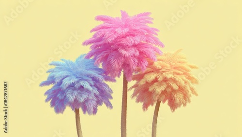 Wallpaper Mural Three stylized, fluffy palm trees in pastel shades against a soft yellow background Torontodigital.ca