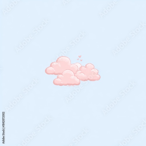 Wallpaper Mural Cartoonish pink clouds float against a pale blue backdrop with tiny hearts above Torontodigital.ca