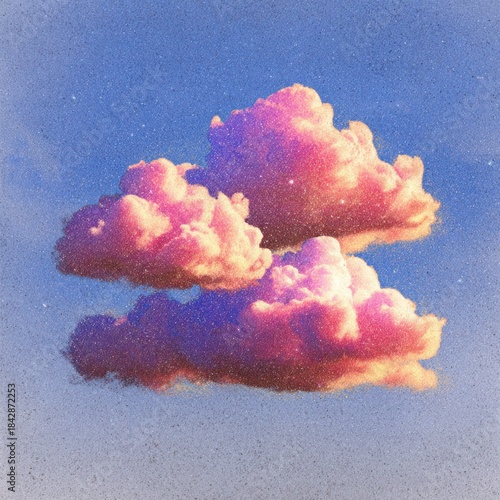 Wallpaper Mural Pink clouds, two stacked, against a grainy blue sky. Subtle stars and textures Torontodigital.ca