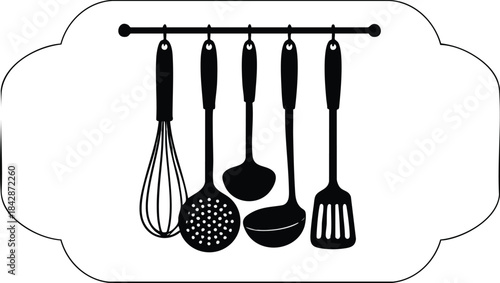 Kitchen Utensils Silhouette on Decorative Frame