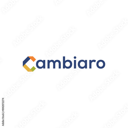 Cambiaro logo with colorful letter c and blue text on