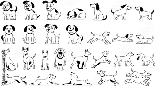 Collection of dog silhouettes in various poses