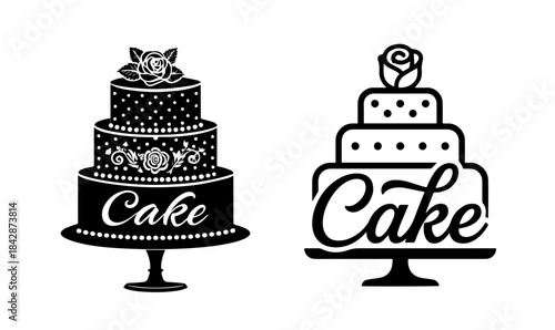 Minimalist Cake Logo, Elegant Black & White Design, Cake logo, Minimal logo, Black and white logo, Elegant cake design, Three-tier cake logo, Wedding cake logo, Birthday cake logo, Cake shop logo, png