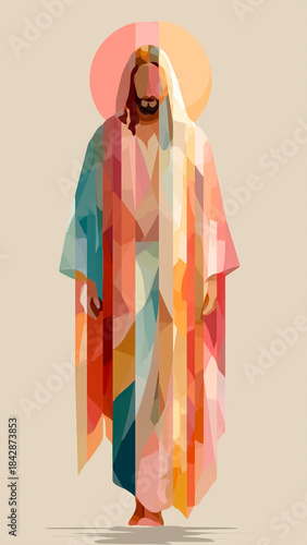 Silhouette of a Jesus Christ Walking in Abstract Illustration. Holy Way, Gospel Truth.