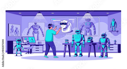 Immersive robot design studio with vr interface and a creative designer innovation