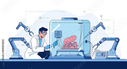 Innovative neurological research using advanced robotics and bioprinting technology to study brain