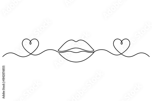 vector illustration of Lips and Hearts,
Continuous Line Lips and Hearts,
Minimalist Vector Design