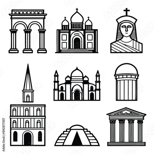 Circular Icons of Famous Architectural Structures Keywords architecture, building, landmark