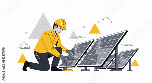 Innovative sustainable energy solutions depicted through solar panel maintenance and engineering