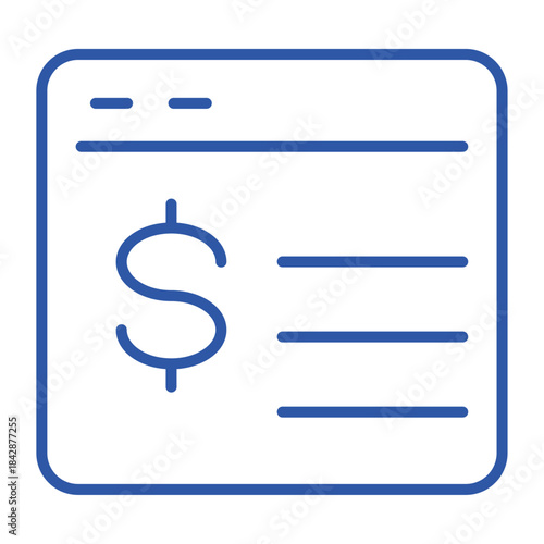 Minimalist Outline Payment Check Line Art Dollar Symbol Card Icon. Document Outline Vector Icon. Illustration Of A Stroke Vector On A White Background. Online banking line icon. Bill icon art minimal.