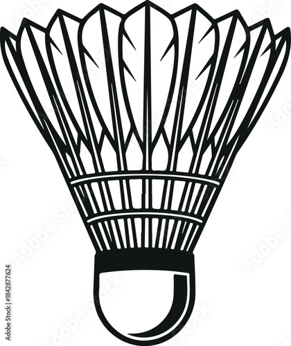 Black and white outline icon of a badminton shuttlecock or birdie