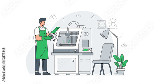 Modern 3D Printing Workspace Depicting a Professional Inspecting a Newly Printed Object