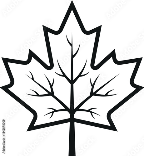 Black and white outline of a maple leaf, canadian symbol icon