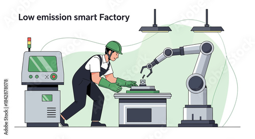 Modern manufacturing: Man and robot collaborating in advanced factory automation processes