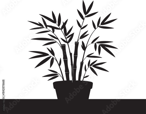 bamboo, plant, silhouette, potted plant, houseplant, indoor plant, minimalist, graphic, illustration, vector, icon, symbol, black, white, high contrast, stylized, design element, nature, zen, tranquil