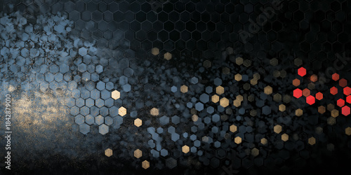 Fototapeta Naklejka Na Ścianę i Meble -  六角形のテクスチャと光沢：メタリックな未来技術の背景素材