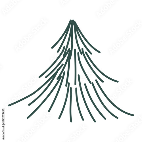 Hand drawn Christmas tree. Outline doodle. Vector illustration, flat design