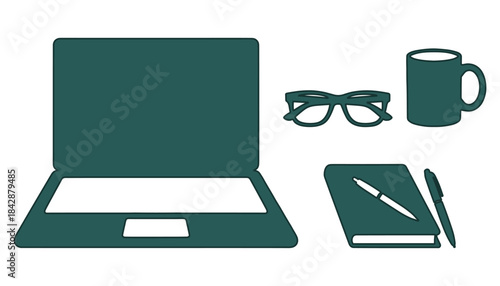 Work at home essentials vector illustration with laptop and coffee mug