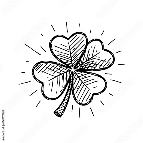 Hand Drawn Lucky Four Leaf Clover Sketch Doodle Vector Icon