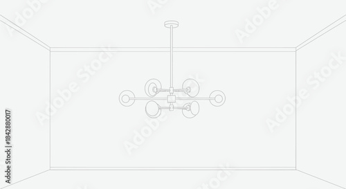 Modern chandelier with spherical shades hanging in a minimalist white room space