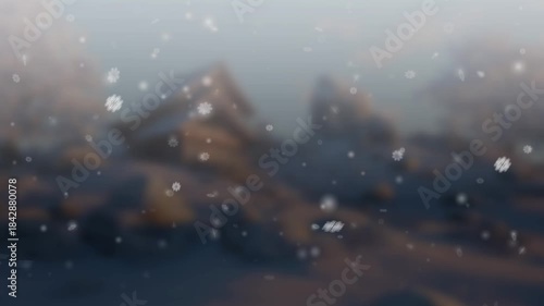 winter snowfall with snowflakes on an ice mountain  background